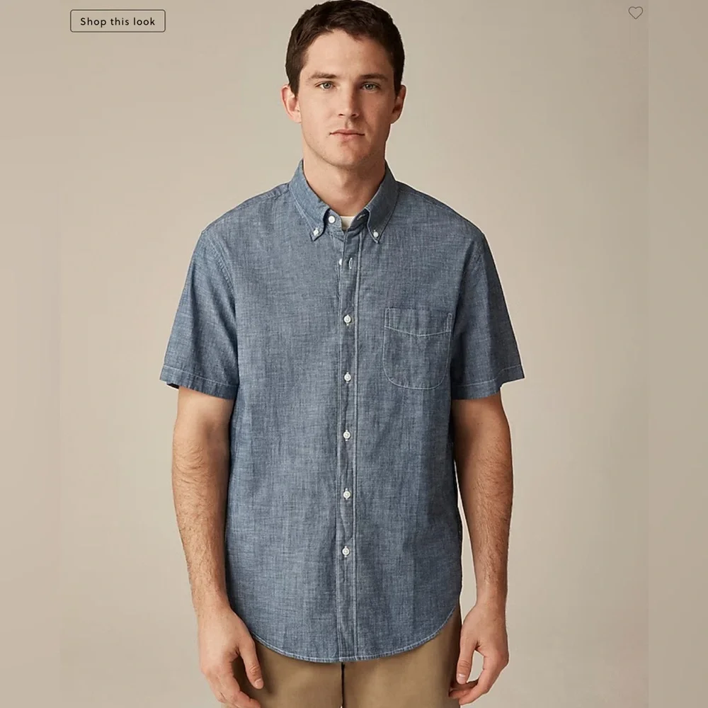 J. Crew - Short-Sleeve 100% Organic Chambray Cotton Button Down - Size M Slim